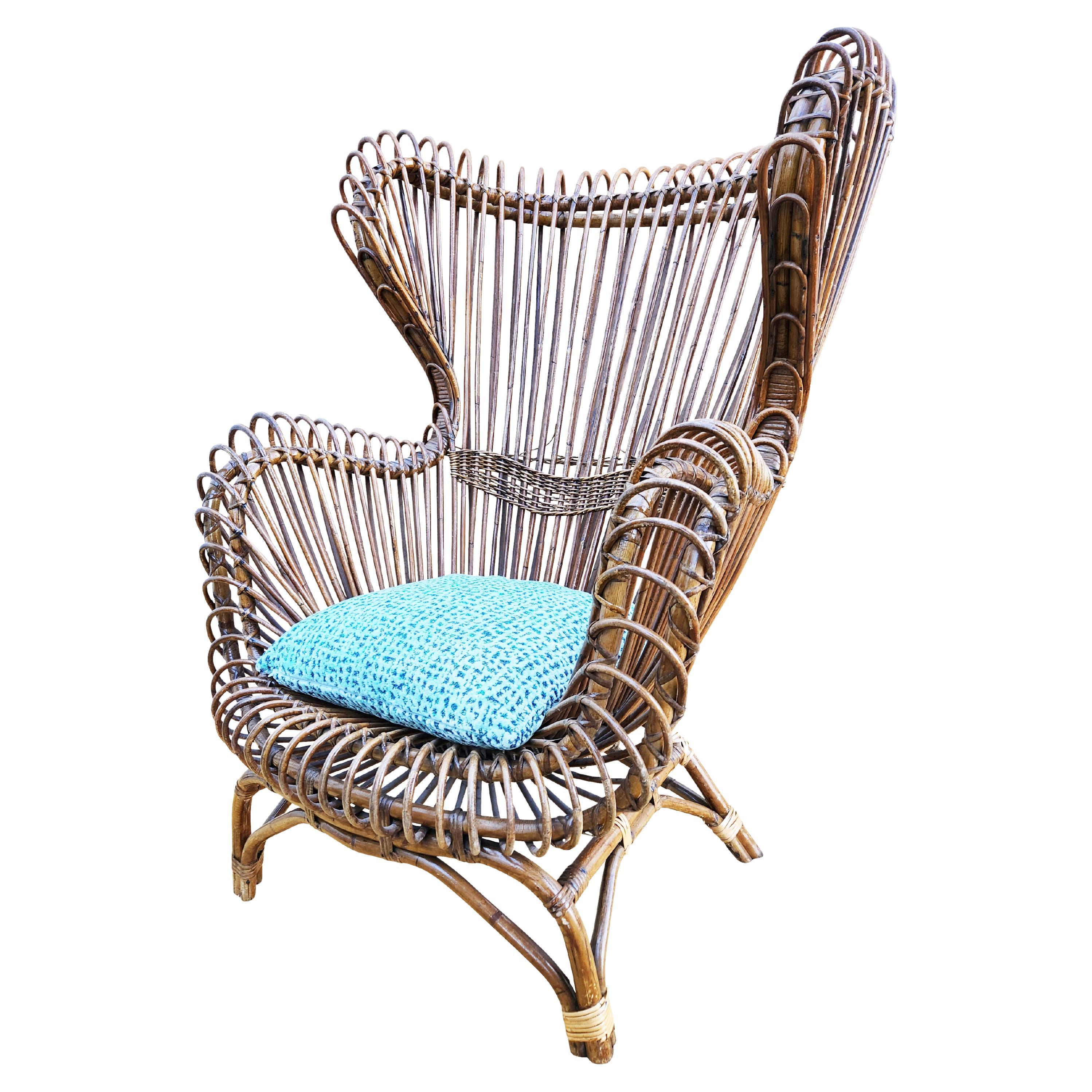 Rattan Lounge Chair by Bonacina, Italy, 1960s For Sale
