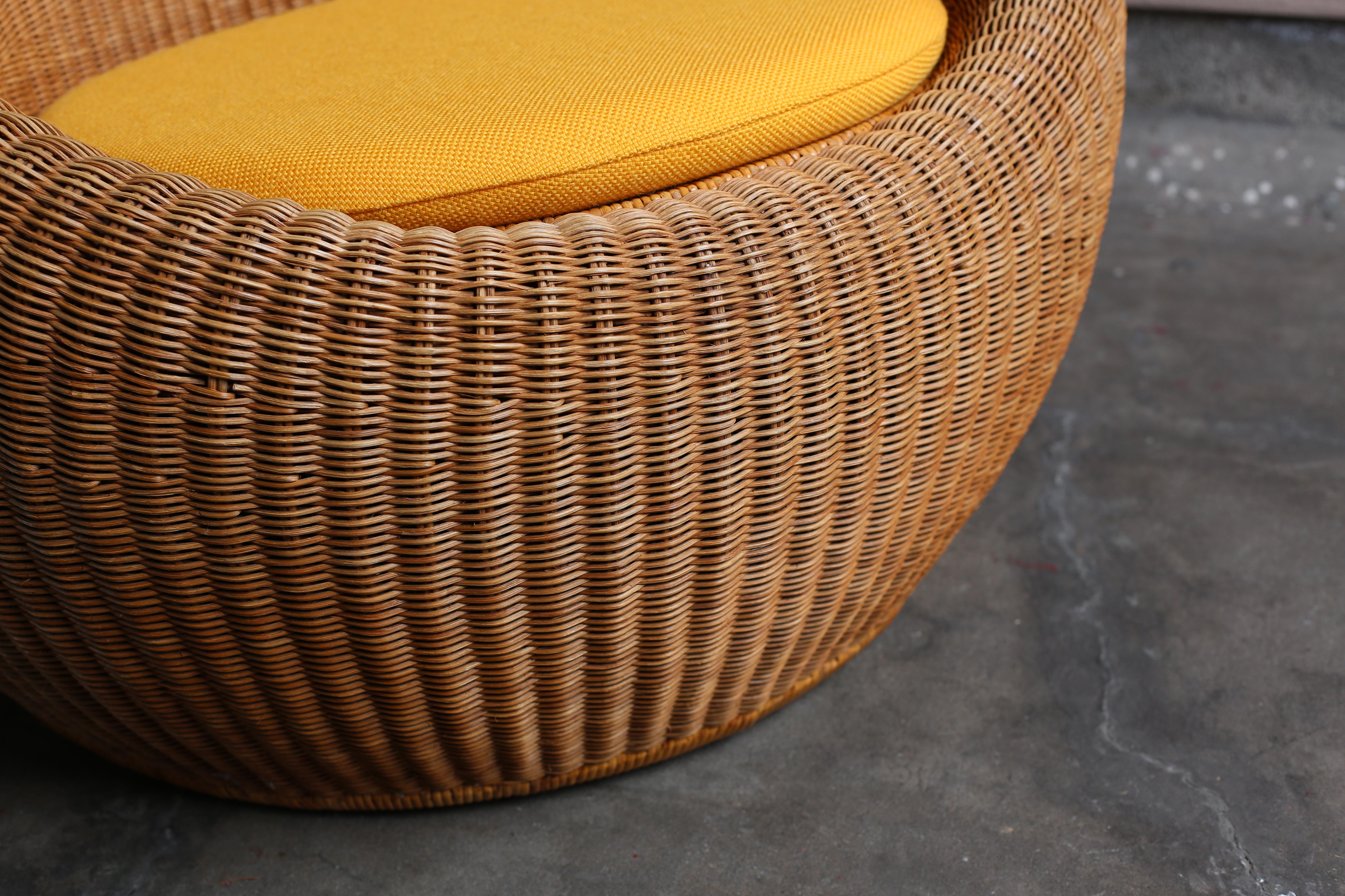 Upholstery Rattan Lounge Chair by Isamu Kenmochi, circa 1960s