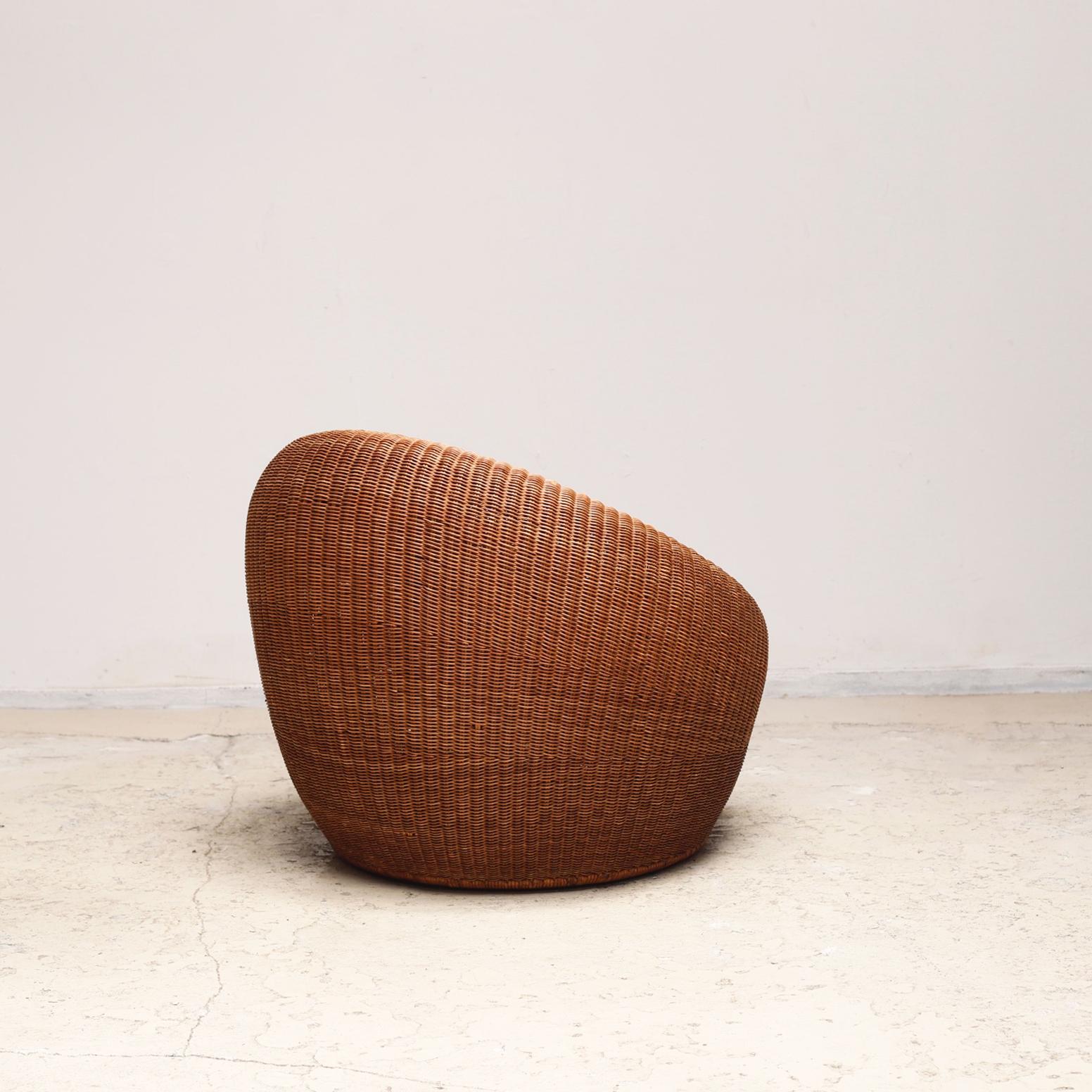 Japanese Rattan Lounge Chair by Isamu Kenmochi for Yamakawa Rattan, 1960s