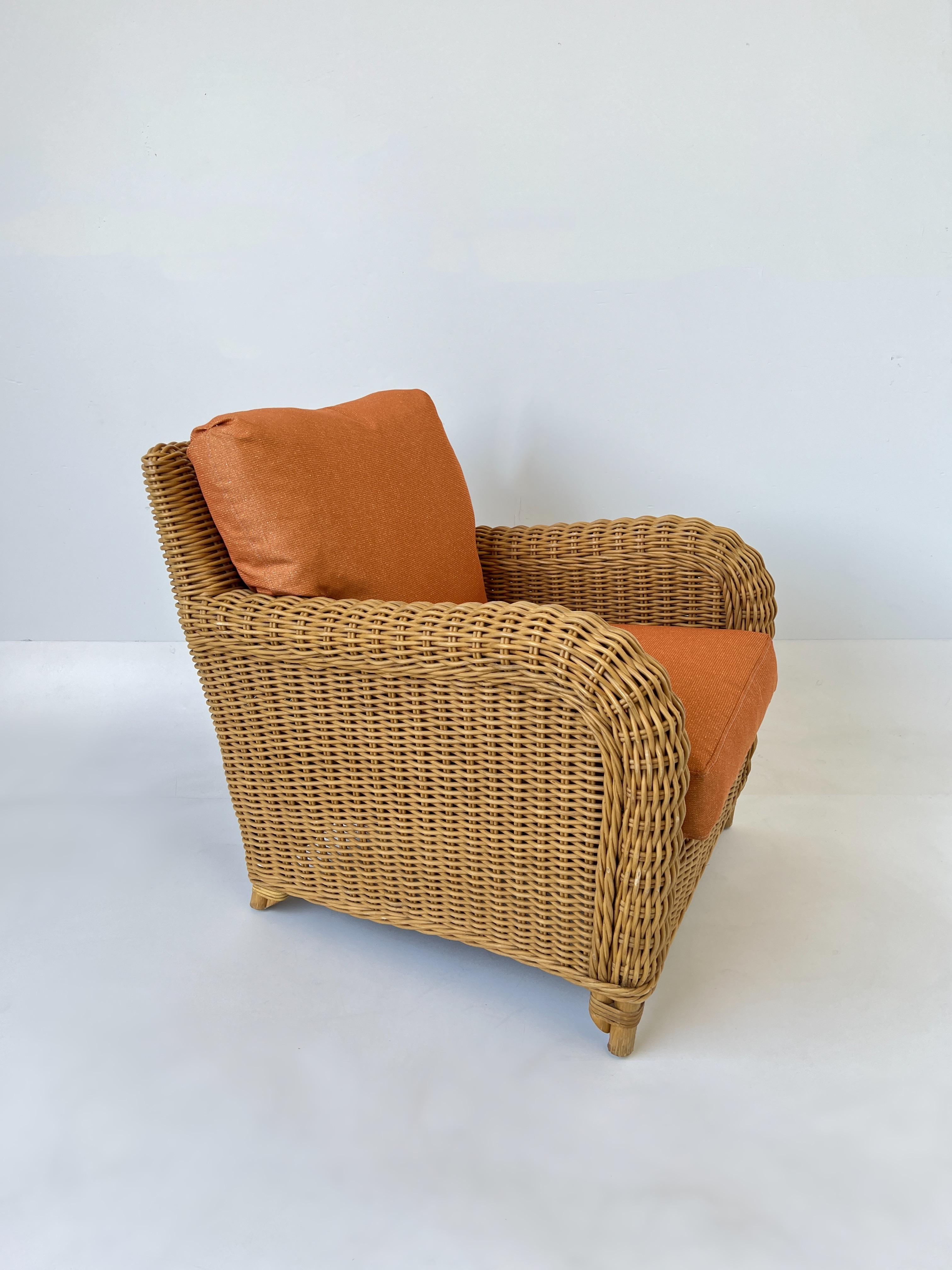 Loungesessel aus Rattan von John Hutton für Donghia  (Hollywood Regency) im Angebot