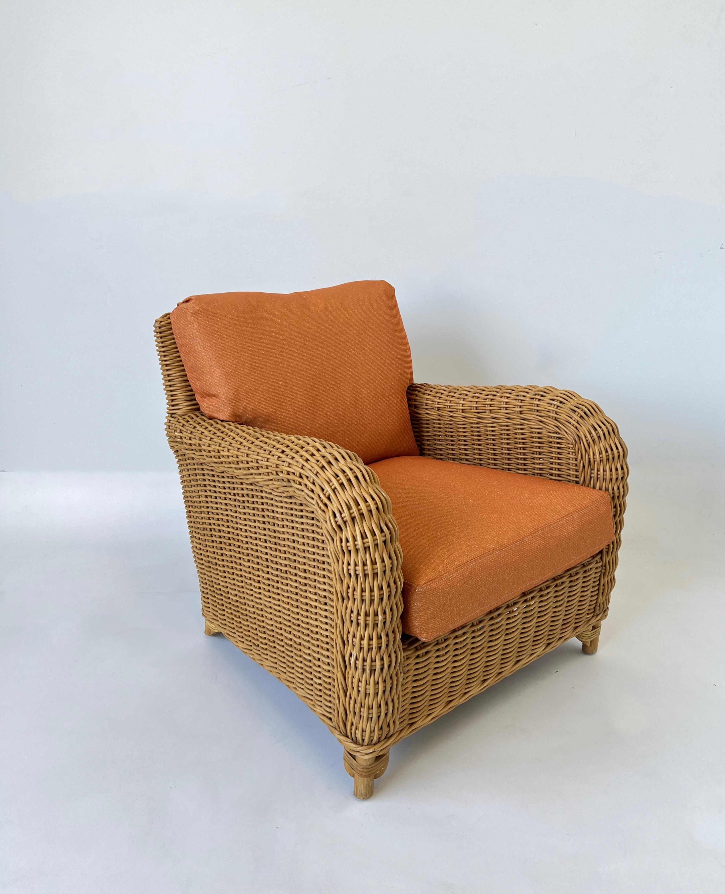 Hollywood Regency Rattan Lounge Chair by John Hutton for Donghia  For Sale