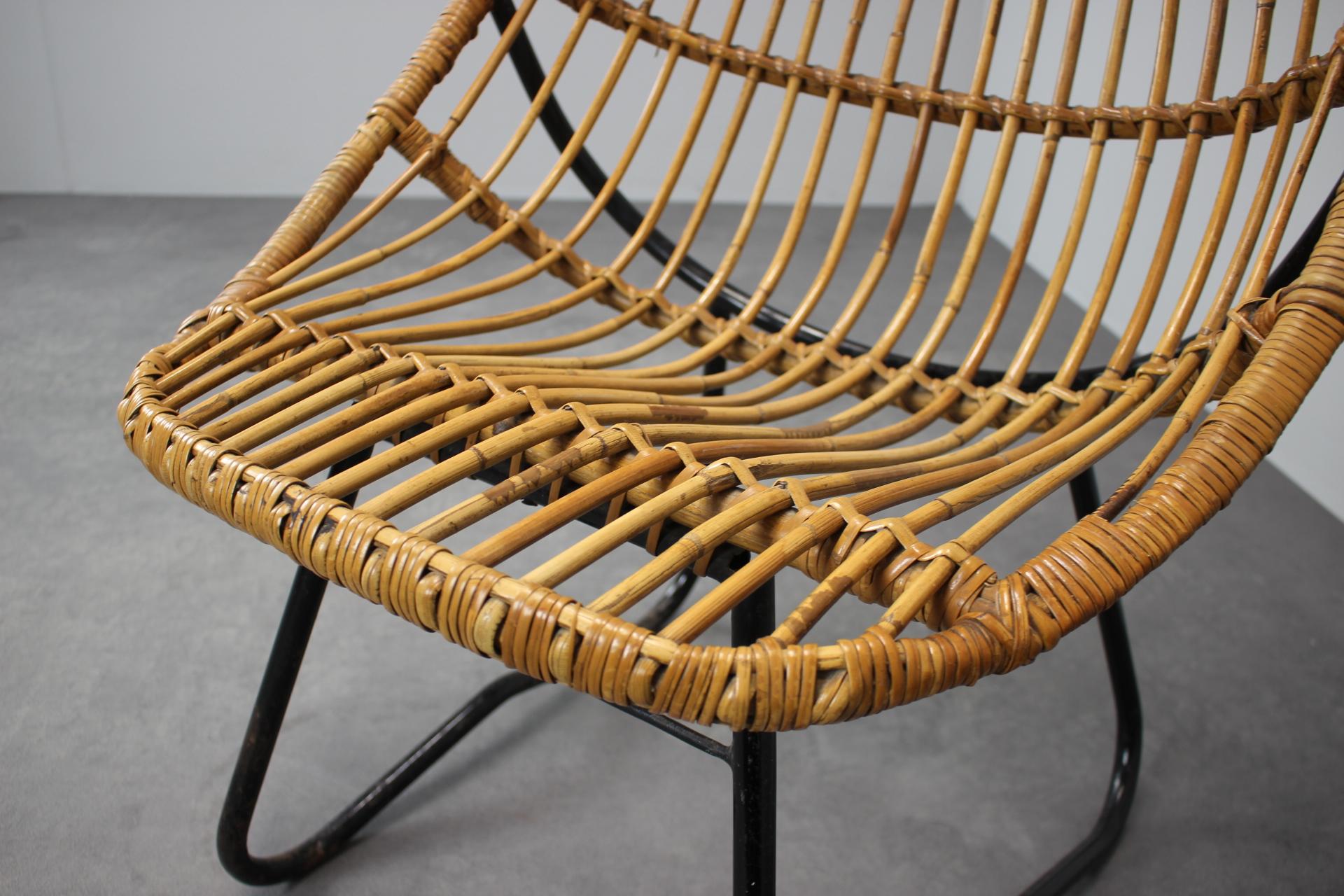 Rattan-Loungesessel von Uluv für Alan Fuchs, Tschechoslowakei, 1960er Jahre im Angebot 1