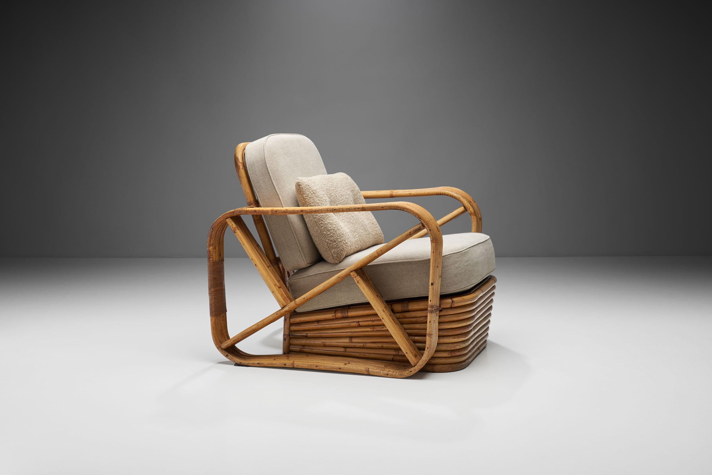 Mid-Century Modern Rattan Lounge Chair in the Style of Paul Frankl, United States, 1940s