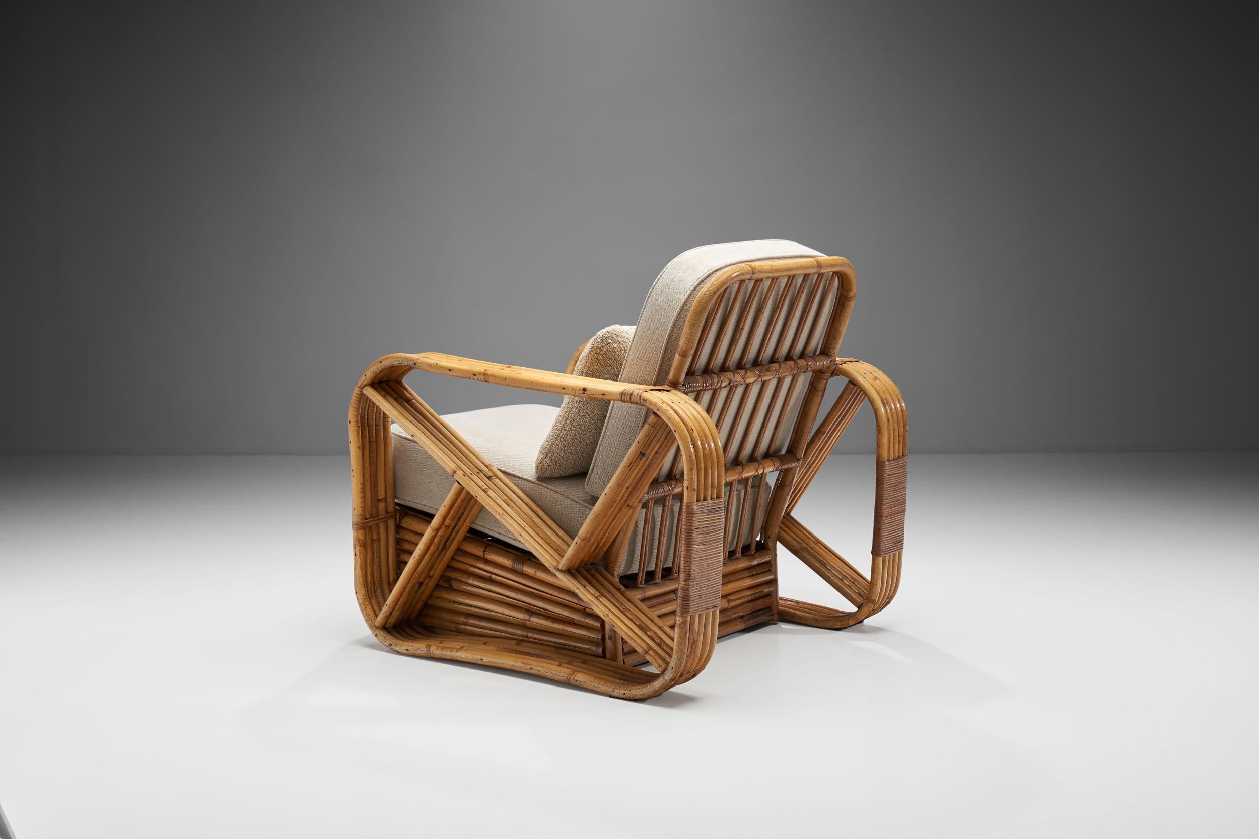 Rattan Lounge Chair in the Style of Paul Frankl, United States, 1940s In Good Condition In Utrecht, NL