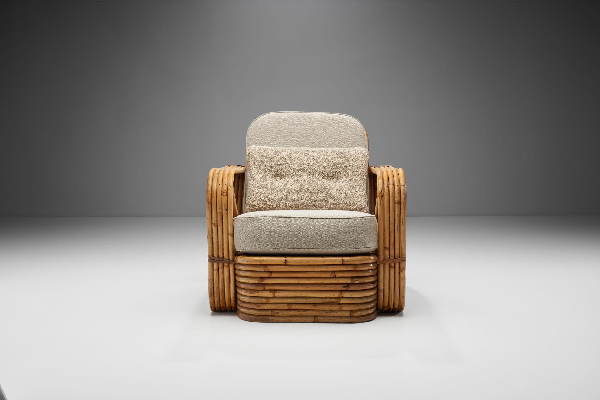 Mid-20th Century Rattan Lounge Chair in the Style of Paul Frankl, United States, 1940s