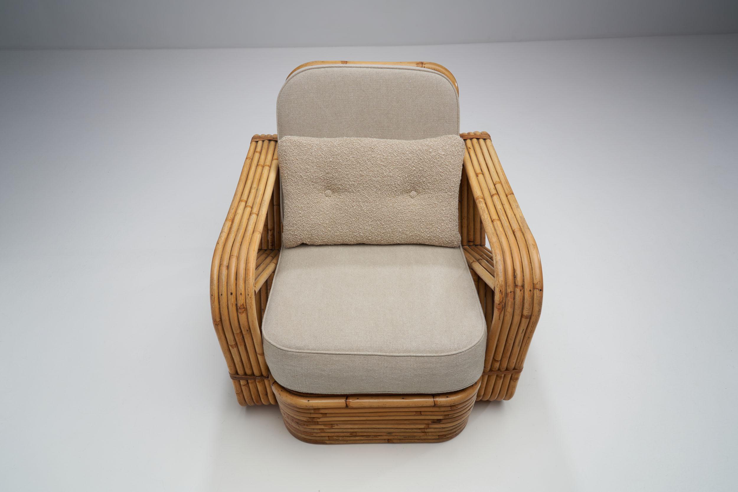 Fabric Rattan Lounge Chair in the Style of Paul Frankl, United States, 1940s