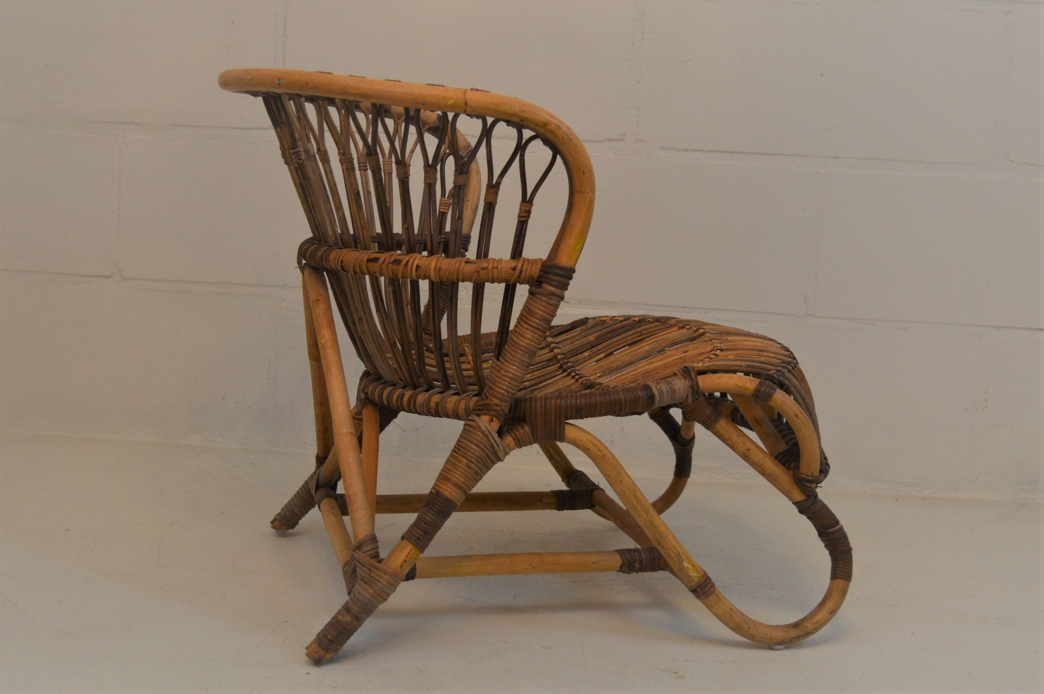 Danish Rattan Lounge Chair in the Style of Viggo Boesen, 1940s
