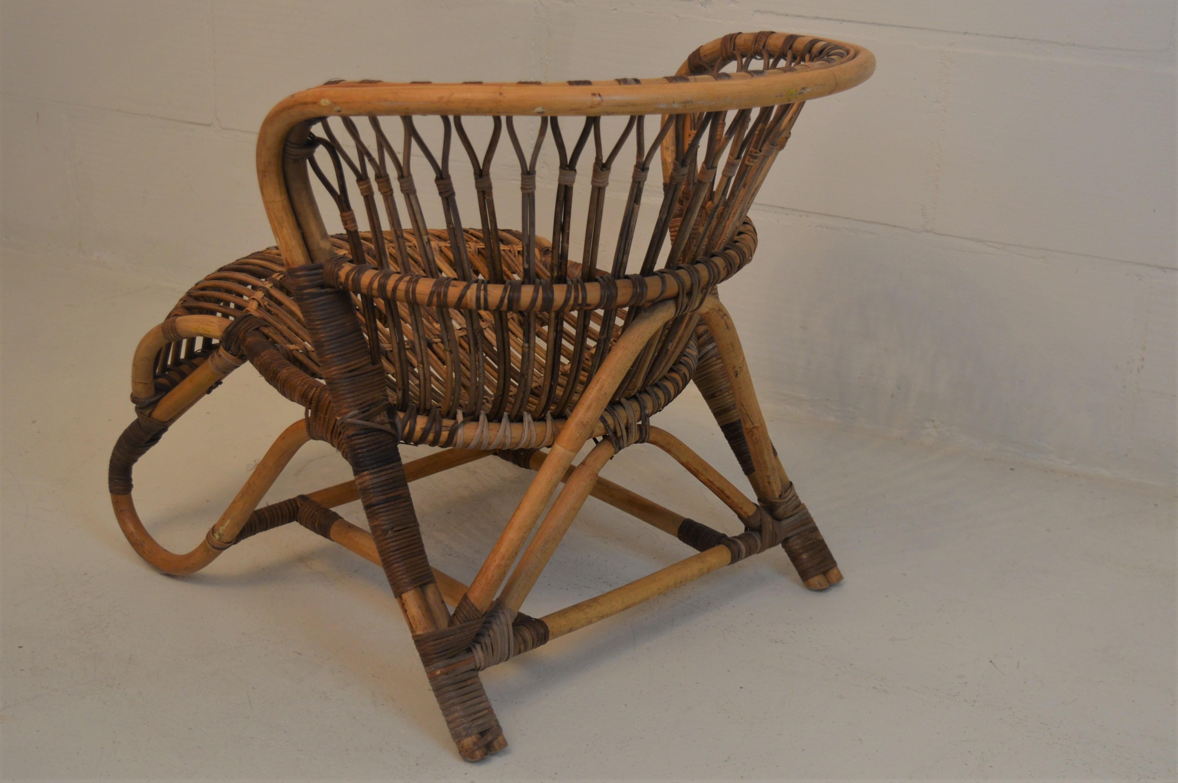 Rattan Lounge Chair in the Style of Viggo Boesen, 1940s 1