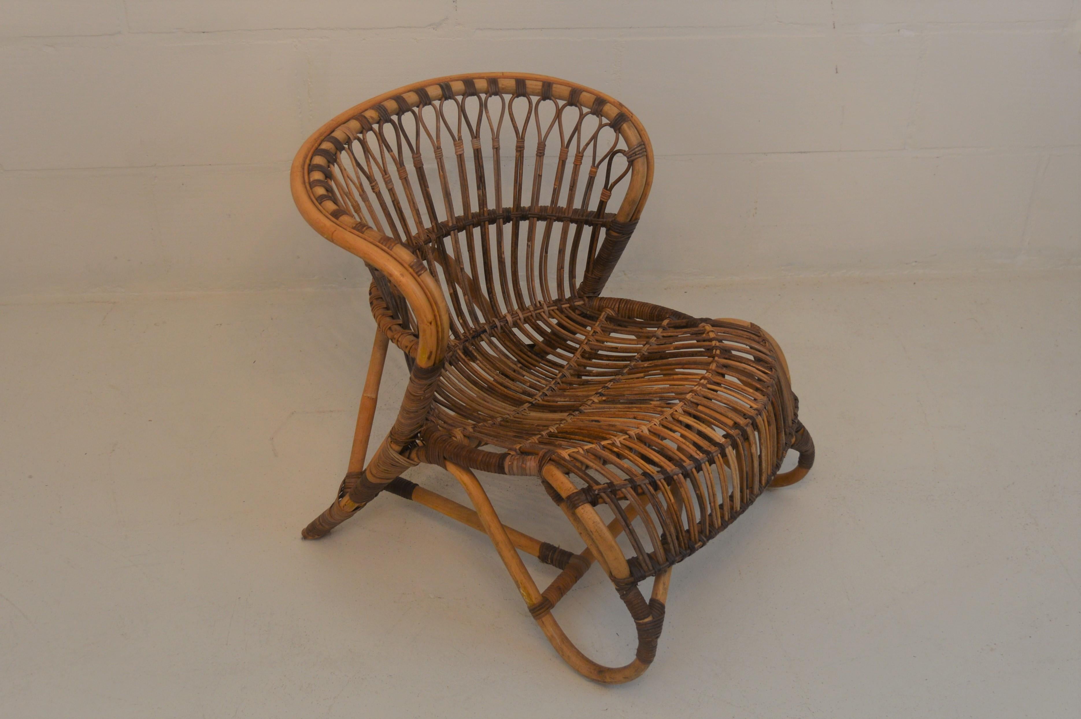 Rattan Lounge Chair in the Style of Viggo Boesen, 1940s 3