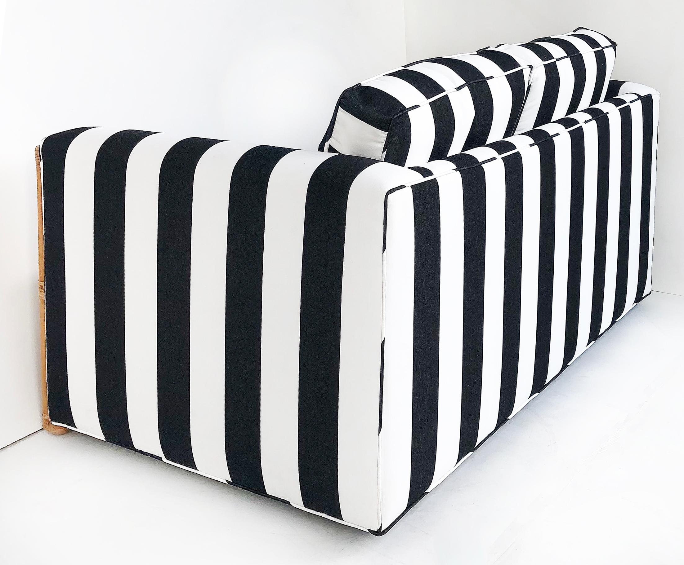 black and white striped loveseat