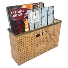 Rattan, Lucite & Brass Magazine Rack Christian Dior Style, France, 1970s