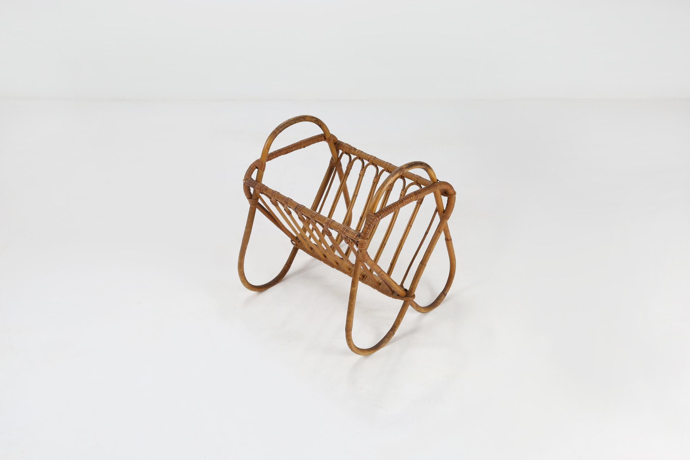 French Rattan Magazine Holder 1950 For Sale