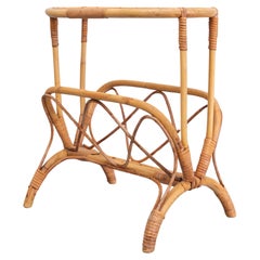 Rattan Magazine Rack with Glass Top, Bohemian Style, Netherlands, 1975