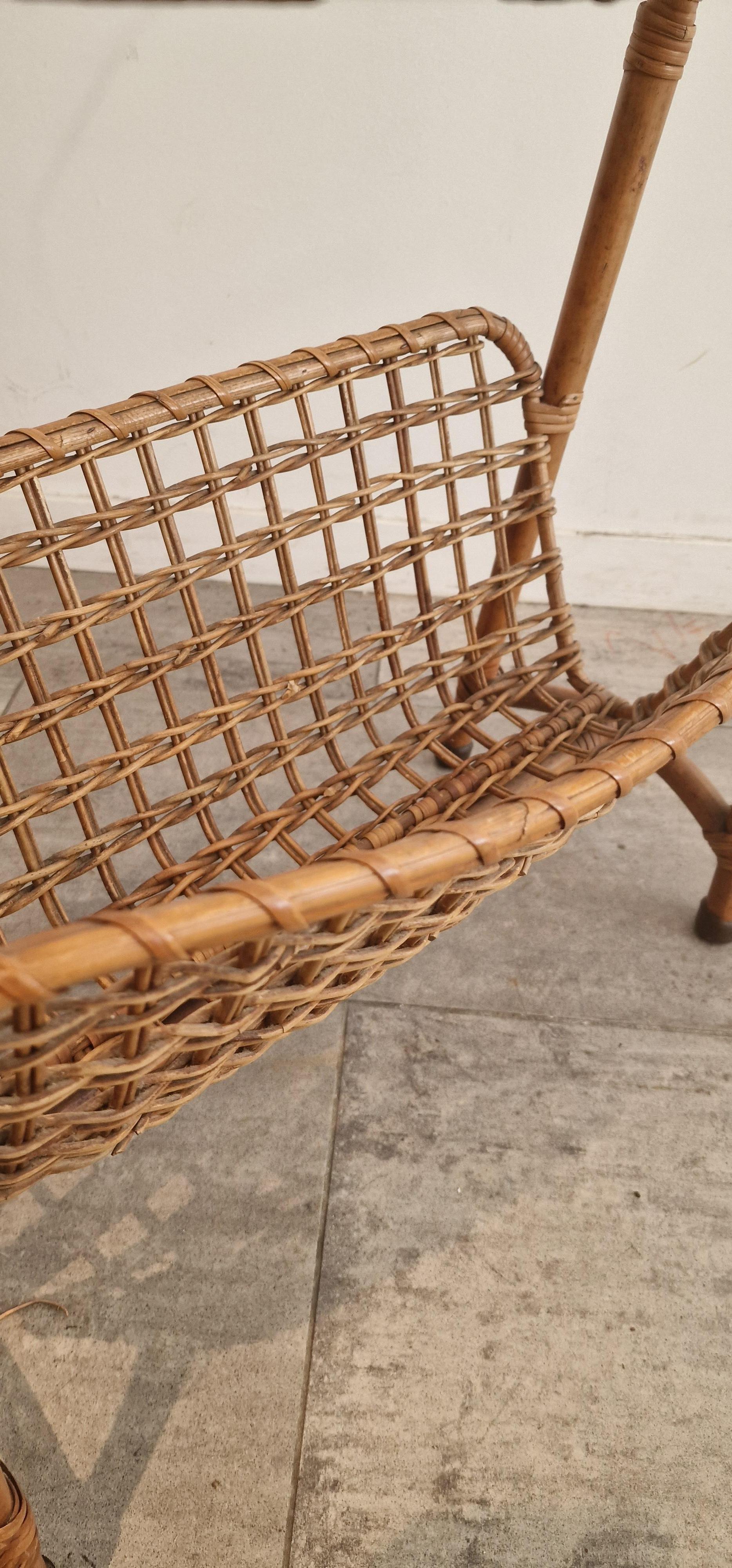 French Rattan Magazine Rack, Bamboo, France 1975 For Sale