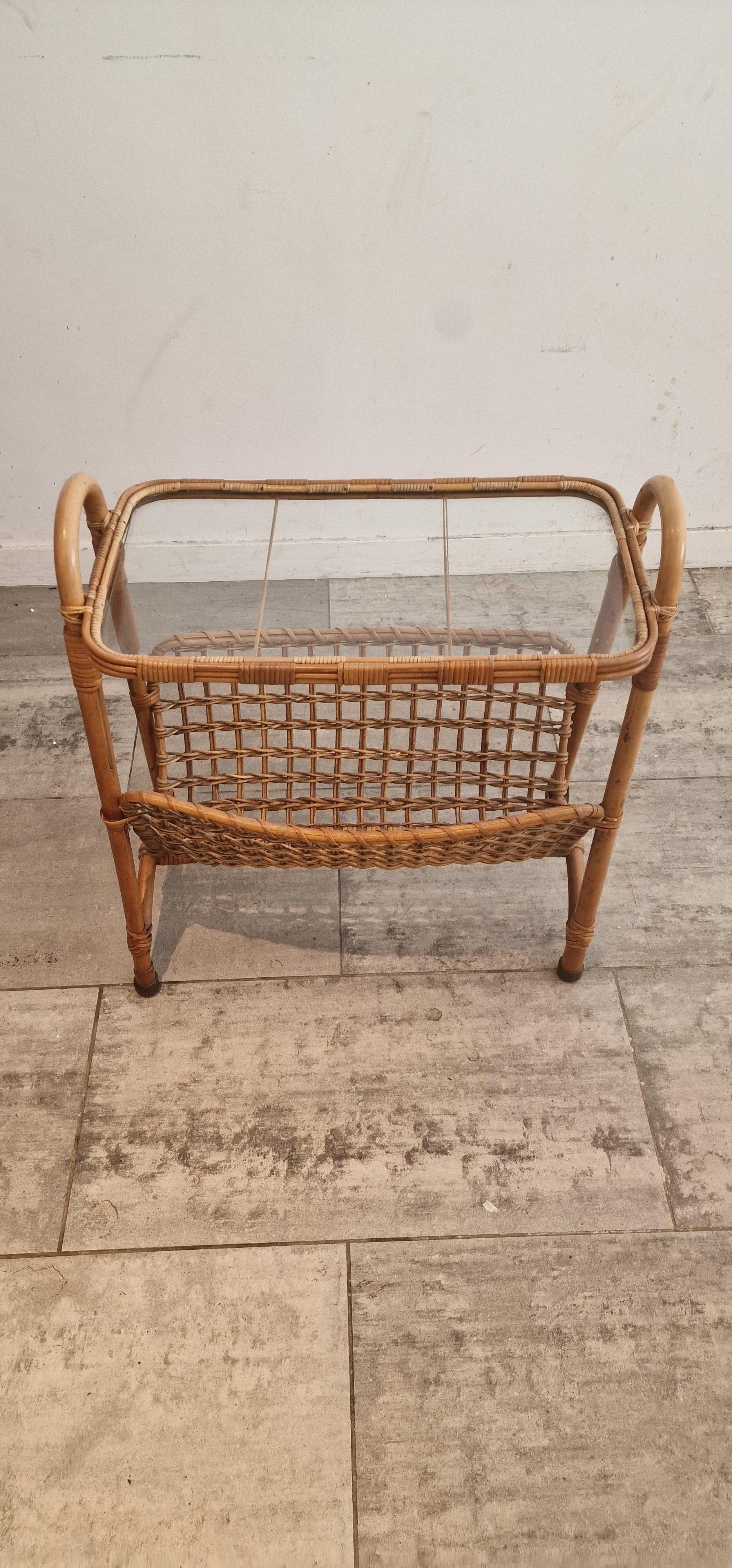 Late 20th Century Rattan Magazine Rack, Bamboo, France 1975 For Sale