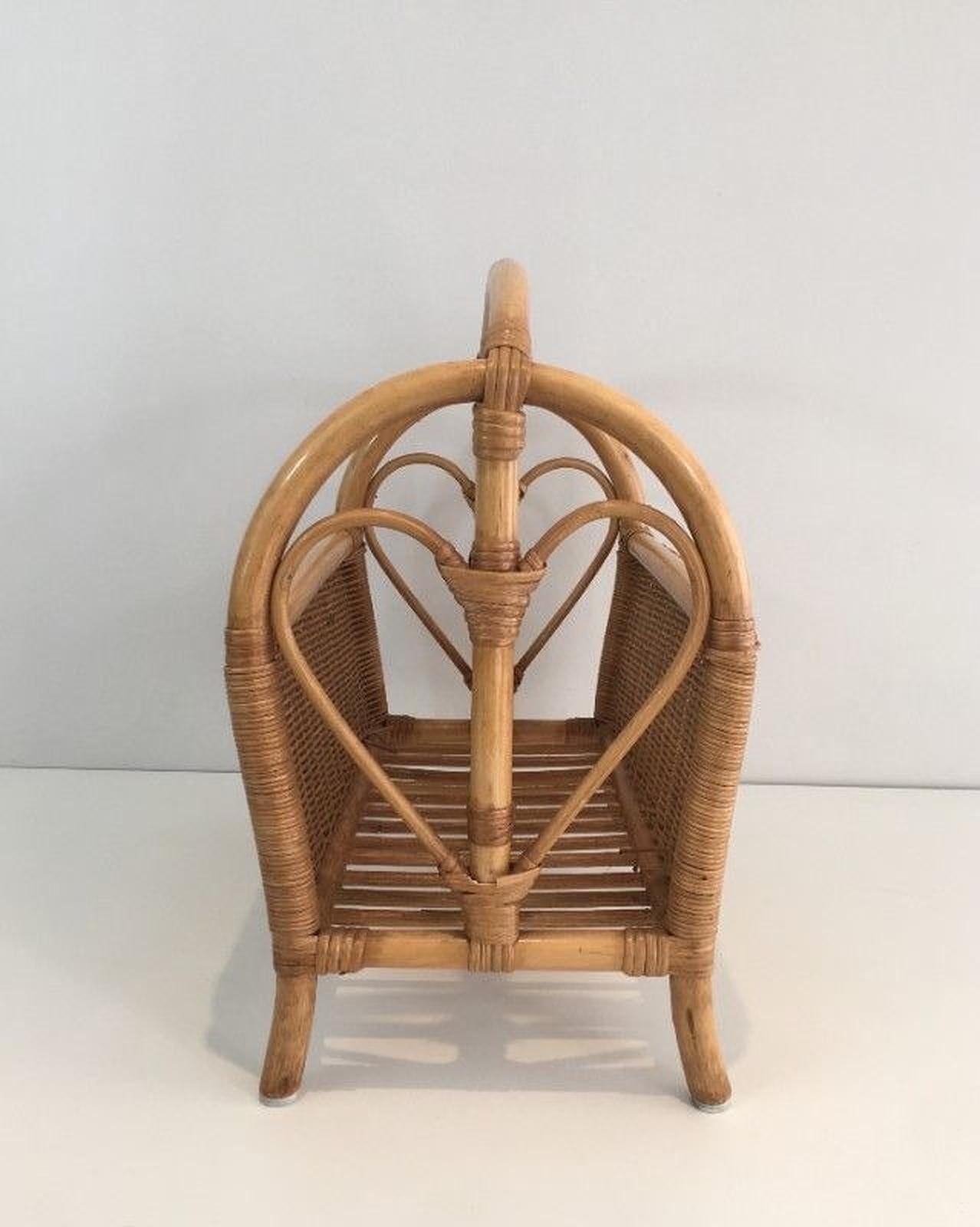 Mid-Century Modern Rattan Magazine Rack For Sale