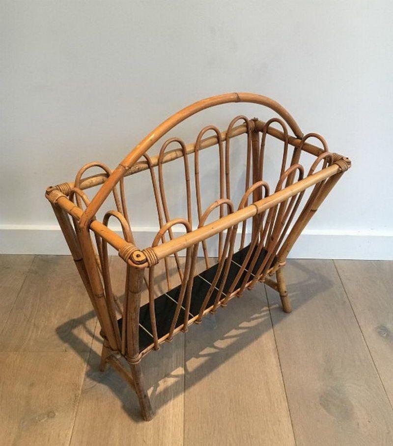 Mid-Century Modern Rattan Magazine Rack For Sale