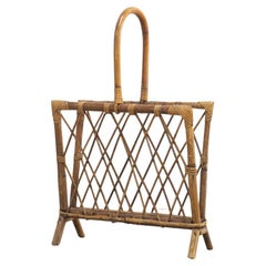 Rattan-Magazinständer, Frankreich, 1950er Jahre