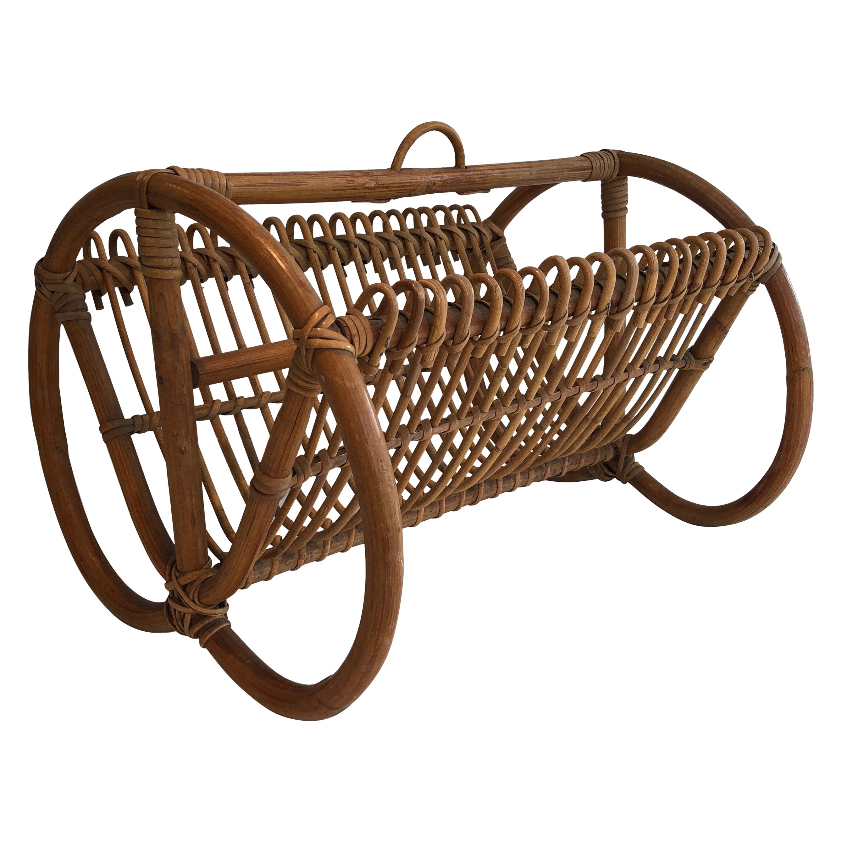 Rattan Magazine Rack. French Work, circa 1950