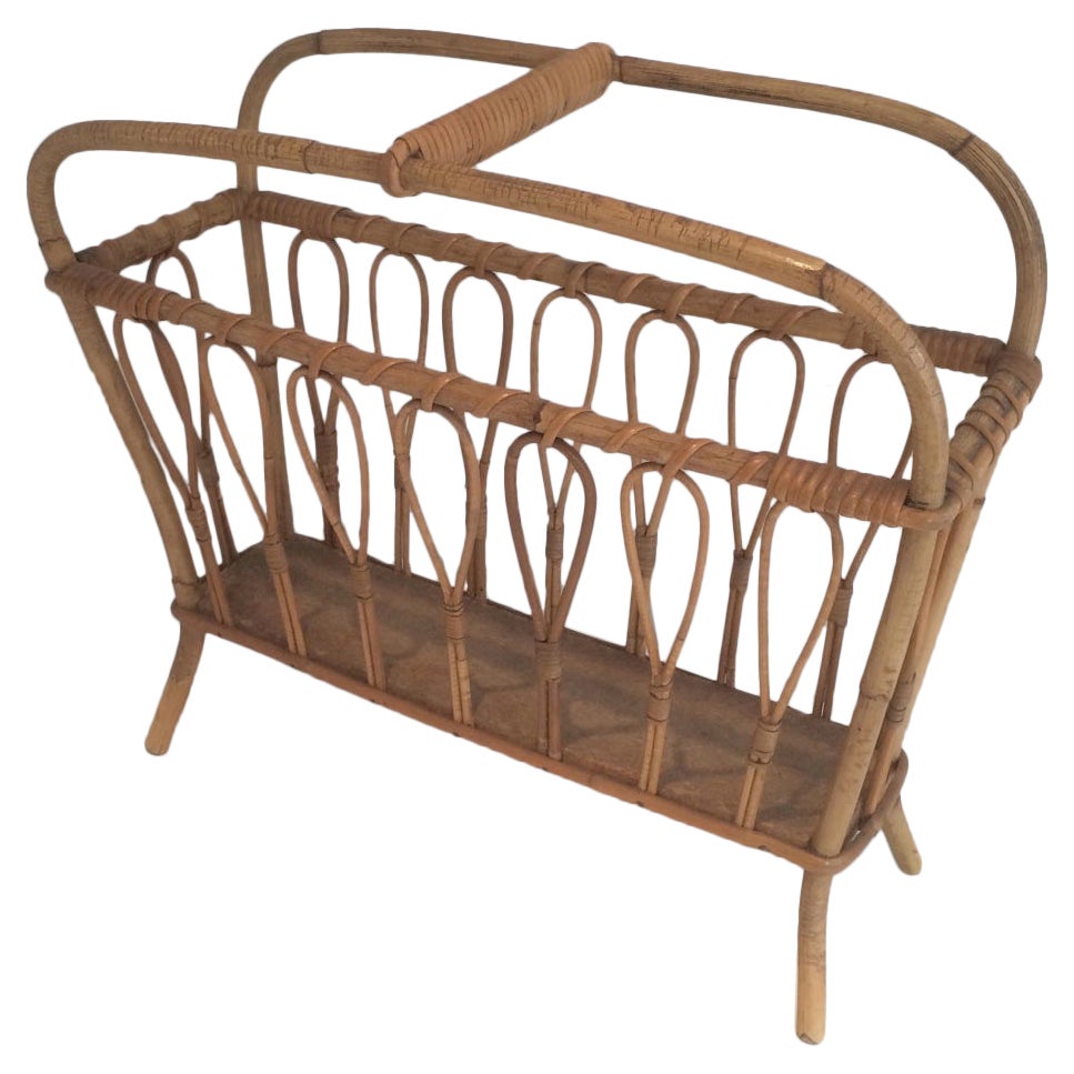 Rattan Magazine Rack, French Work, Circa 1970