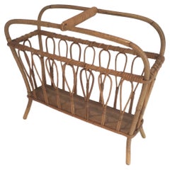 Rattan Magazine Rack, French Work, Circa 1970
