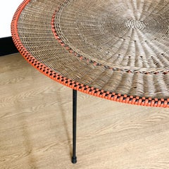 Rattan Magazine Table with Orange Vinyl - Likely by Artimeta, circa 1950s