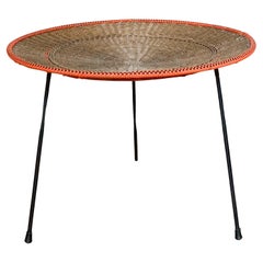 Rattan Magazine Table with Orange Vinyl - Likely by Artimeta, circa 1950s