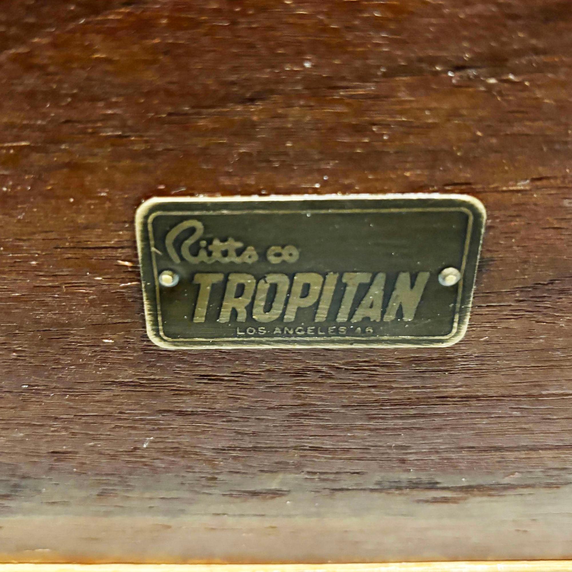 Table d'appoint à 2 niveaux en rotin et acajou à double arche 