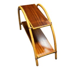 Rattan & Mahogany Double Arch "Tropitan" 2-Tier Side Table by Ritts