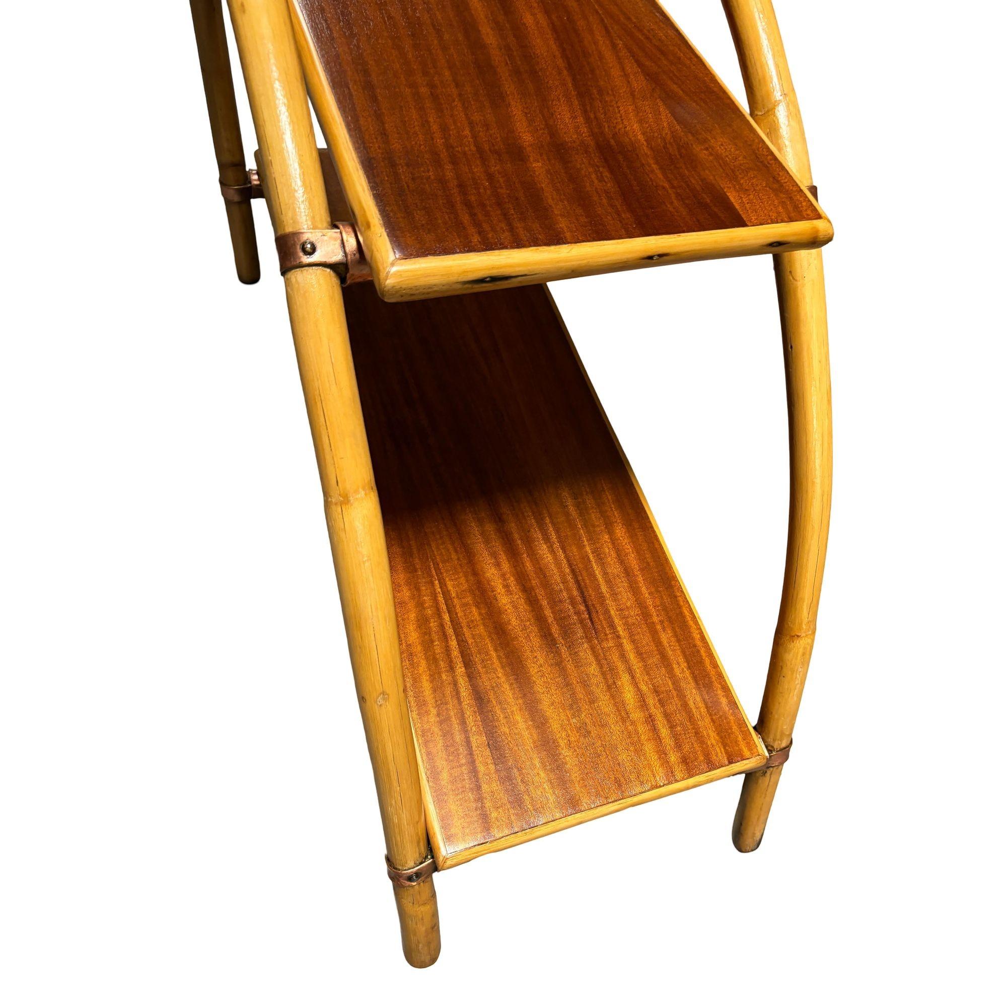 Rotin Table d'appoint à 2 niveaux en rotin et acajou à double arche 