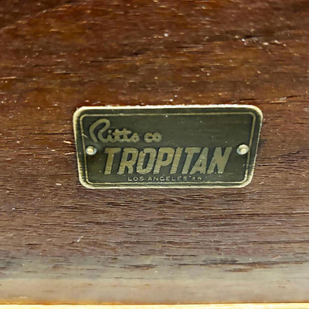 Table d'appoint à 2 niveaux en rotin et acajou à double arche 