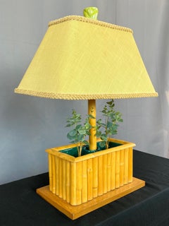 Tropical Sun Co. Rattan & Mahogany Tiki Planter Lamp, 1940s