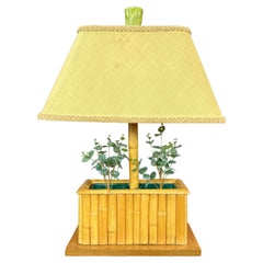 Tropical Sun Co. Rattan & Mahogany Tiki Planter Lamp, 1940s