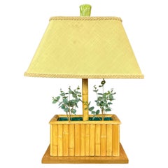 Used Tropical Sun Co. Rattan & Mahogany Tiki Planter Lamp, 1940s