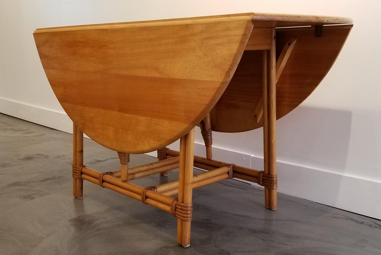 Rattan, Maple and Ash Gateleg Dining Table by Heywood Wakefield at 1stDibs