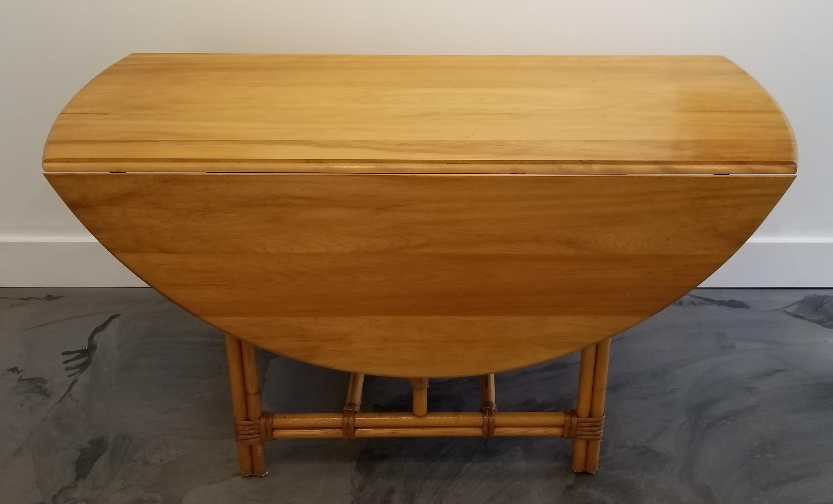 Rattan, Maple and Ash Gateleg Dining Table by Heywood Wakefield In Good Condition In Fulton, CA