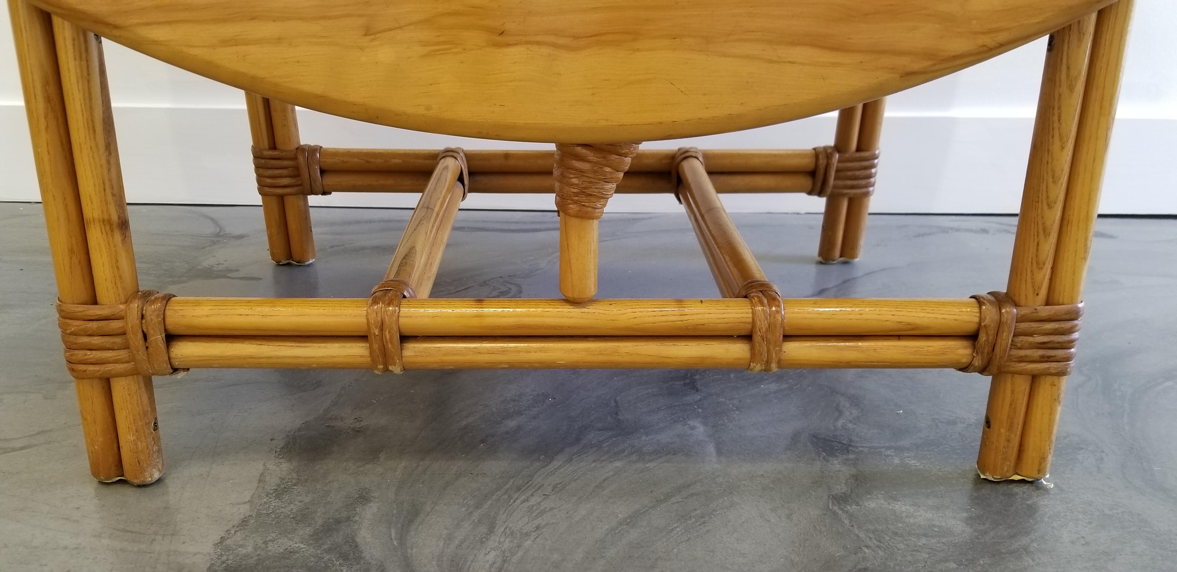 20th Century Rattan, Maple and Ash Gateleg Dining Table by Heywood Wakefield