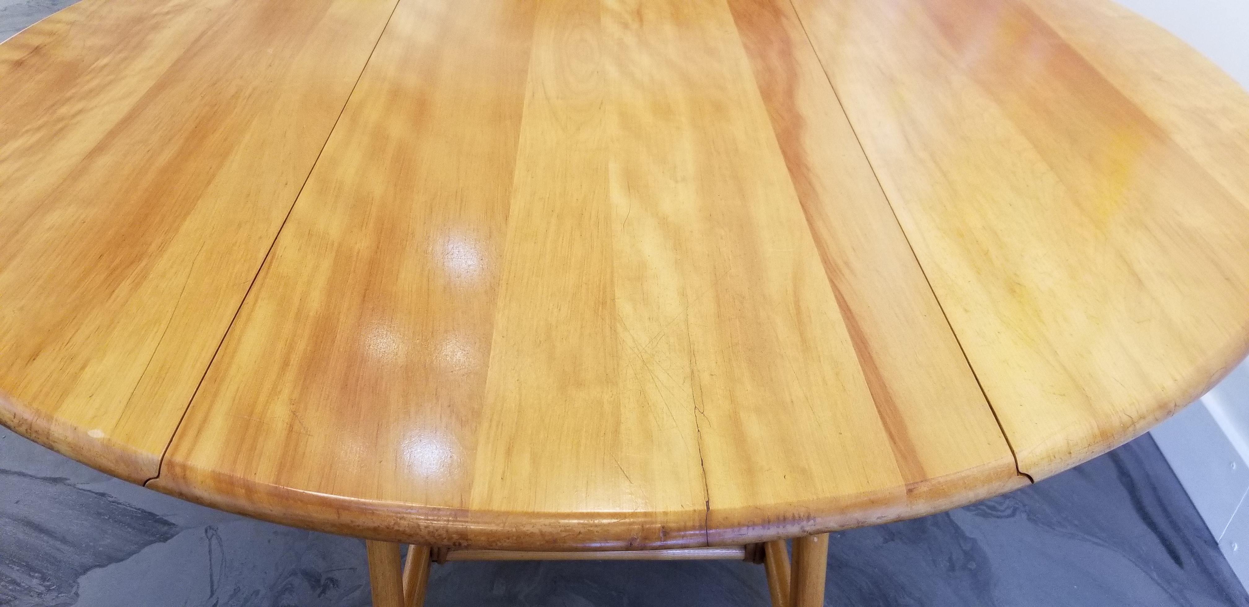 Rattan, Maple and Ash Gateleg Dining Table by Heywood Wakefield 1
