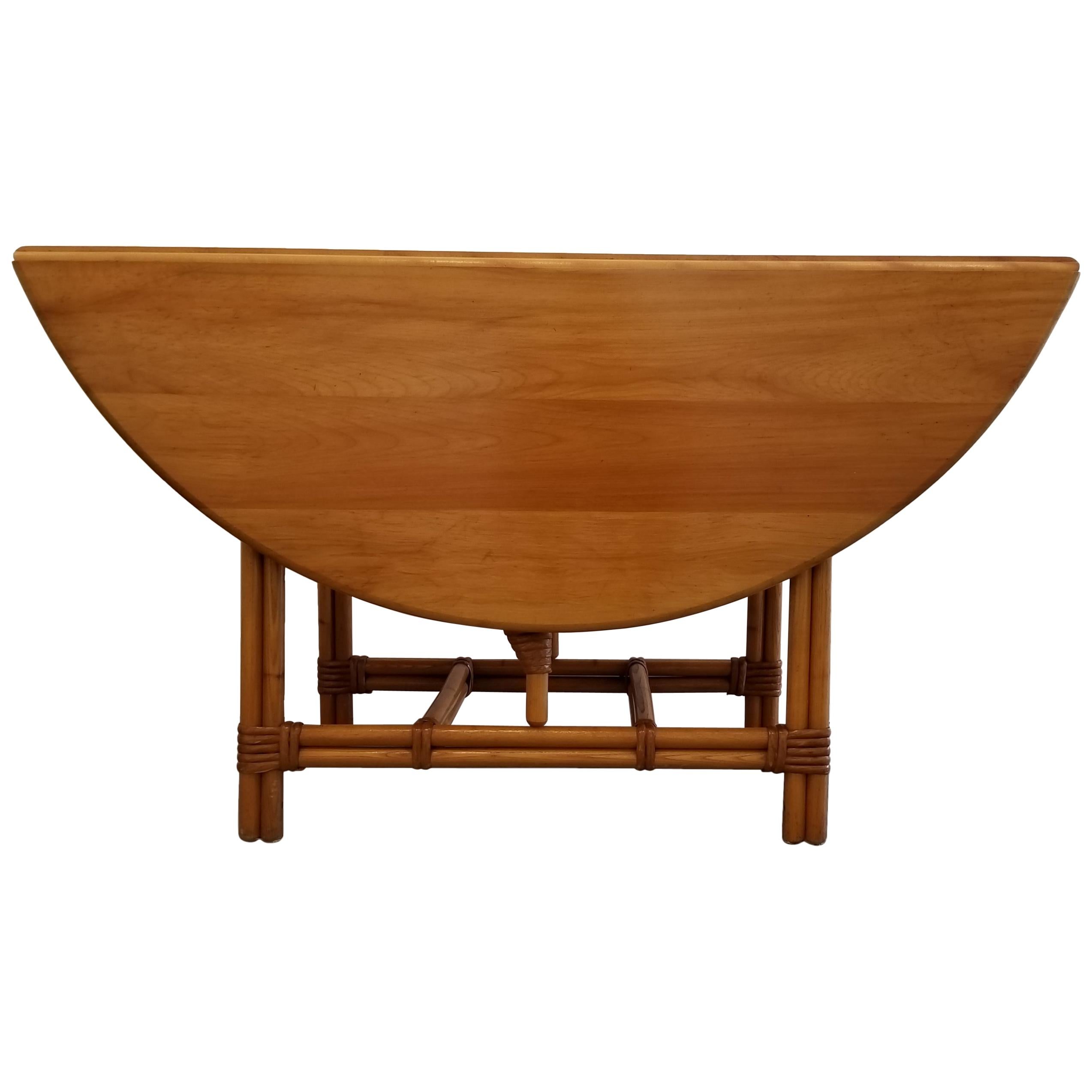 Rattan, Maple and Ash Gateleg Dining Table by Heywood Wakefield
