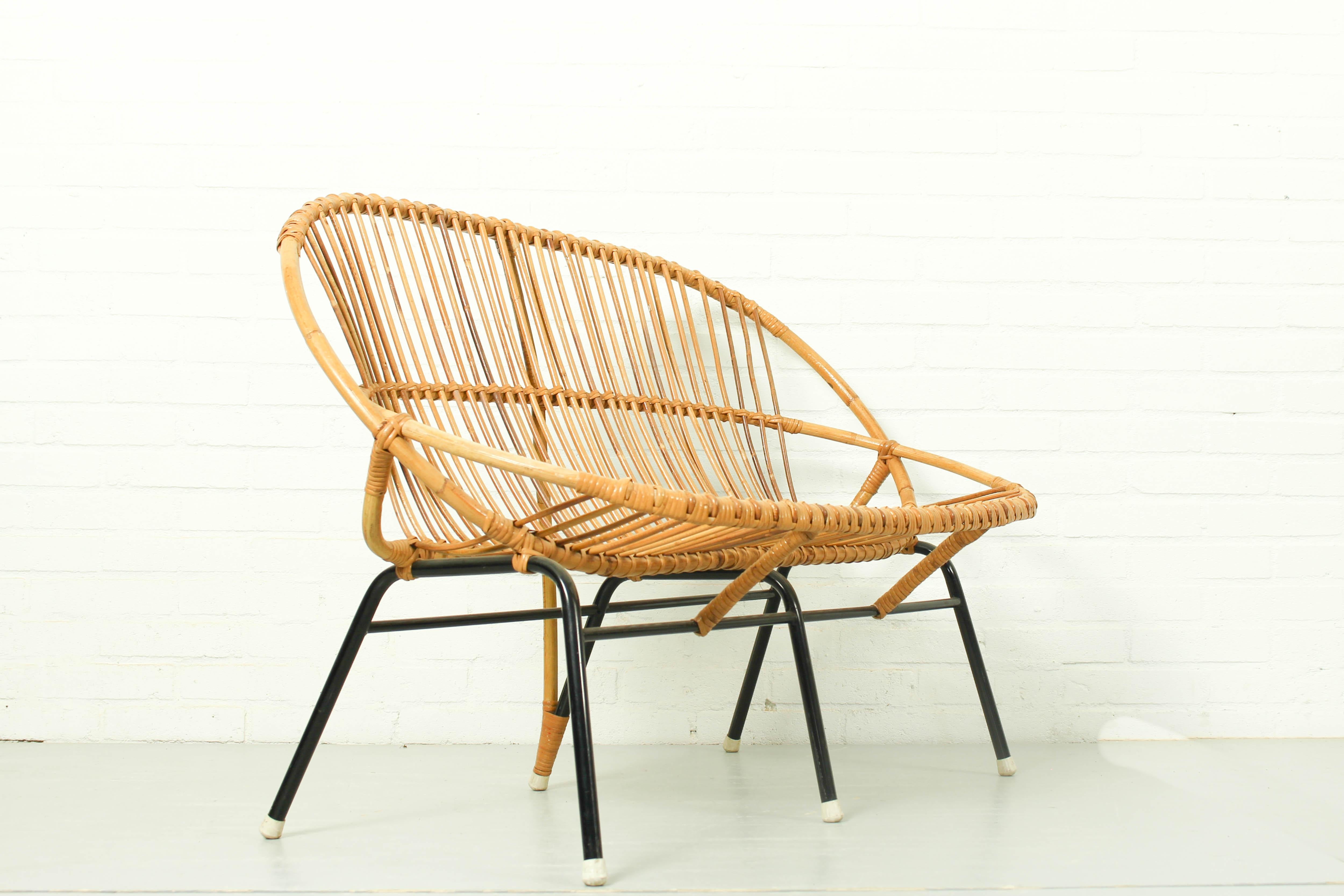 20th Century Rattan & Metal Lounge Sofa, Chair and Rocking Chair Rohé Noordwolde, 1960s