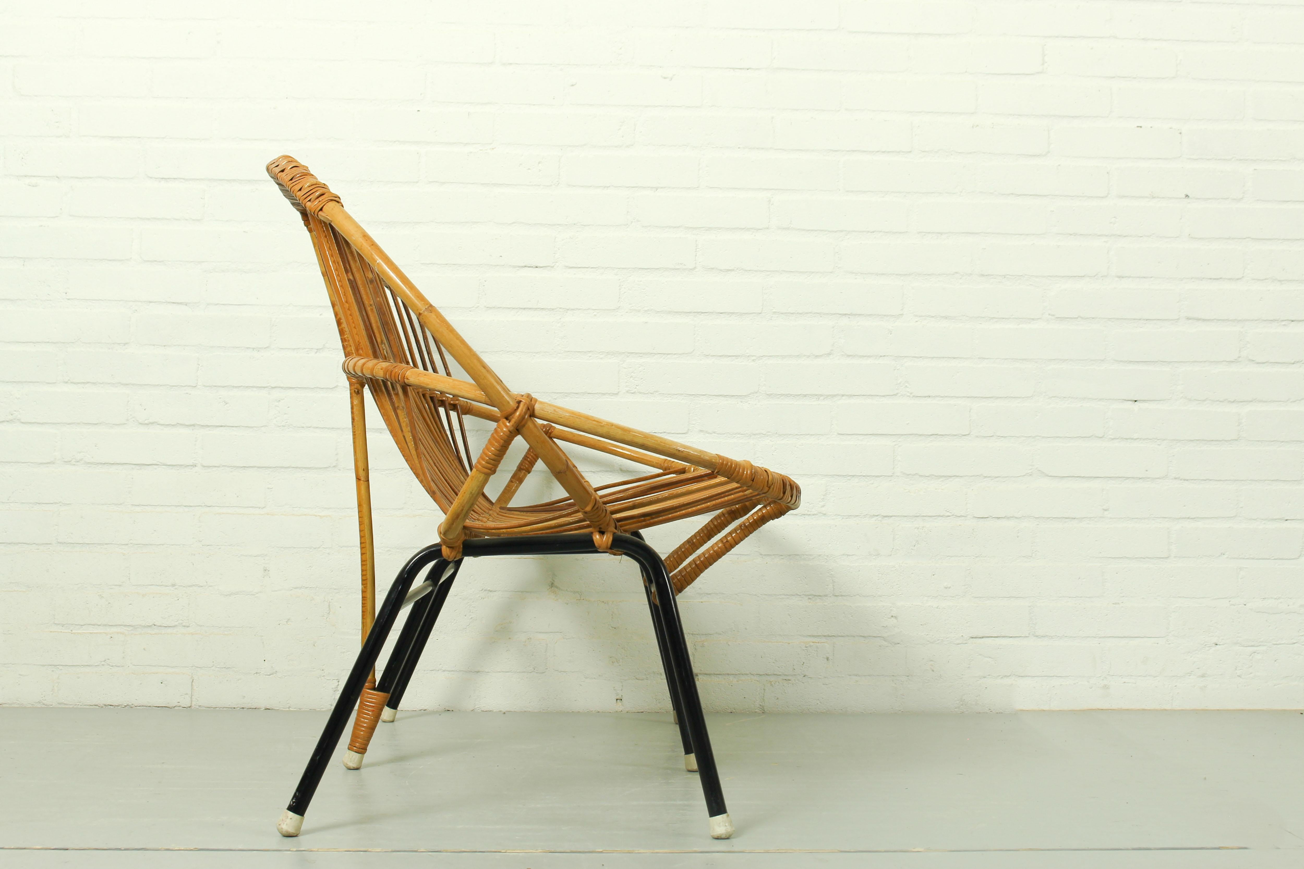 Bamboo Rattan & Metal Lounge Sofa, Chair and Rocking Chair Rohé Noordwolde, 1960s