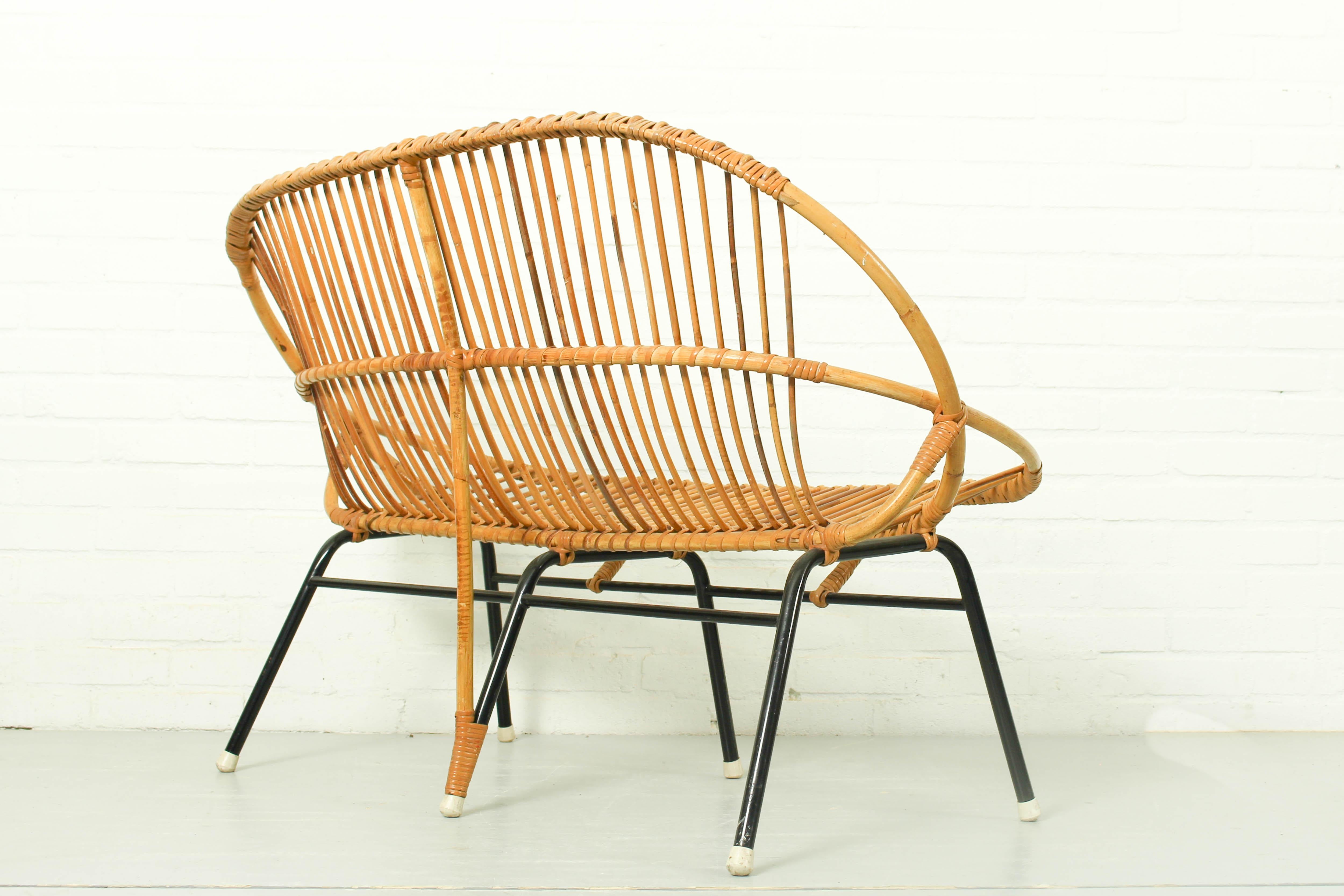 Rattan & Metal Lounge Sofa, Chair and Rocking Chair Rohé Noordwolde, 1960s 1