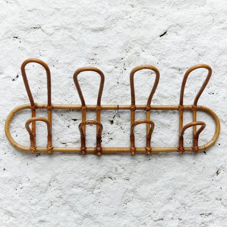 Rattan MidCentury Modern French Coat Hanger, circa 1950 at 1stDibs