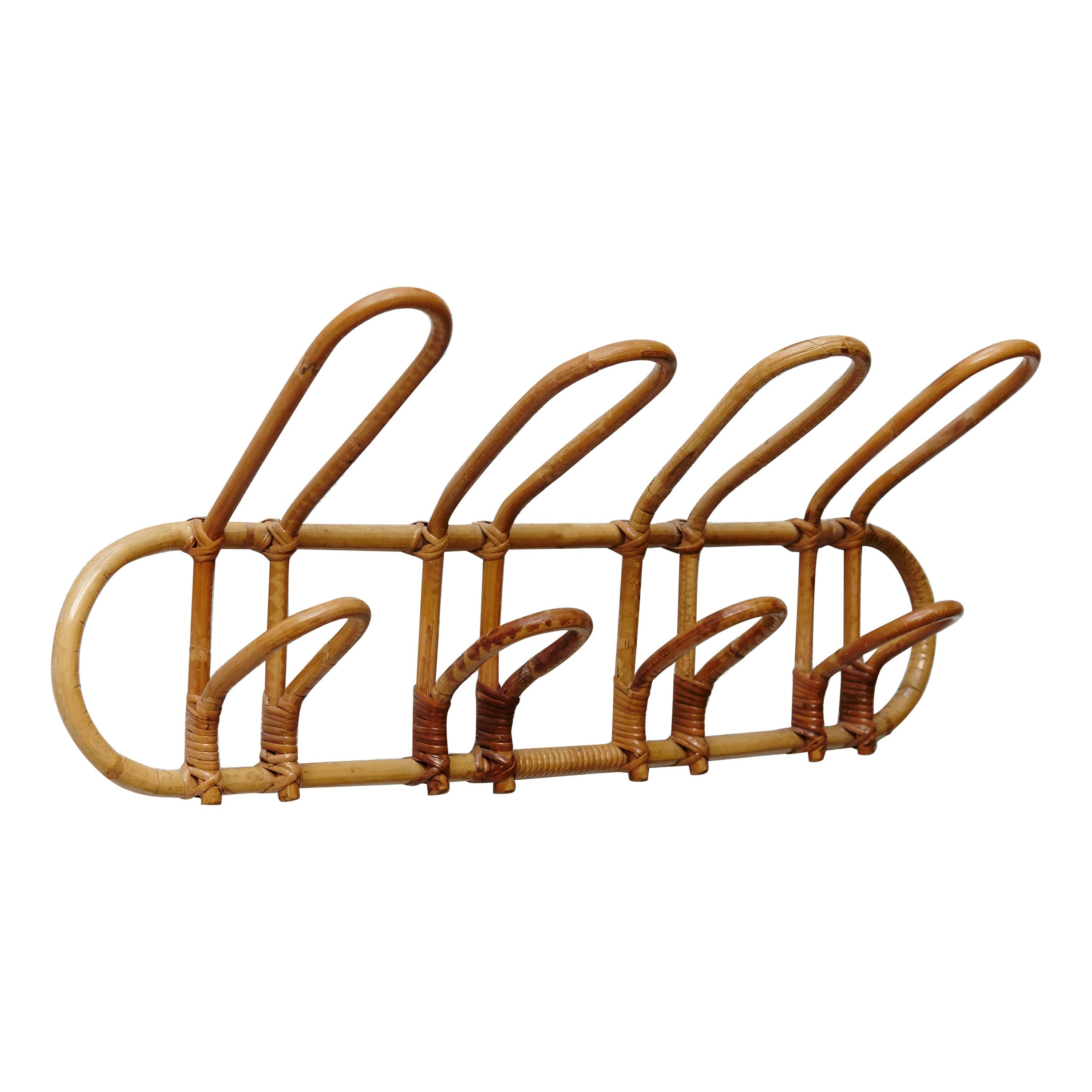 Rattan MidCentury Modern French Coat Hanger, circa 1950 For Sale at