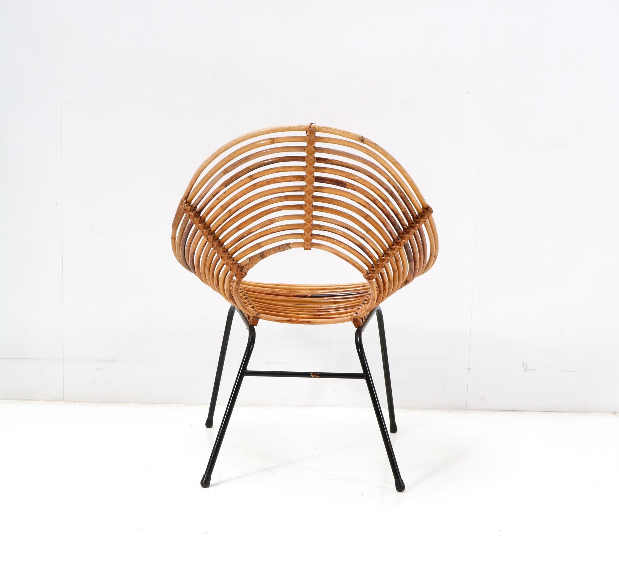 Rattan Mid-Century Modern Lounge Chair by Dirk van Sliedregt for Rohe, 1950s For Sale 1