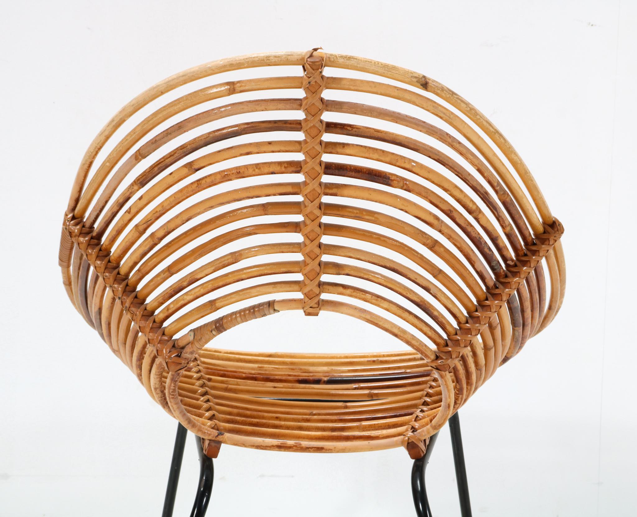 Rattan Mid-Century Modern Lounge Chair by Dirk van Sliedregt for Rohe, 1950s For Sale 2
