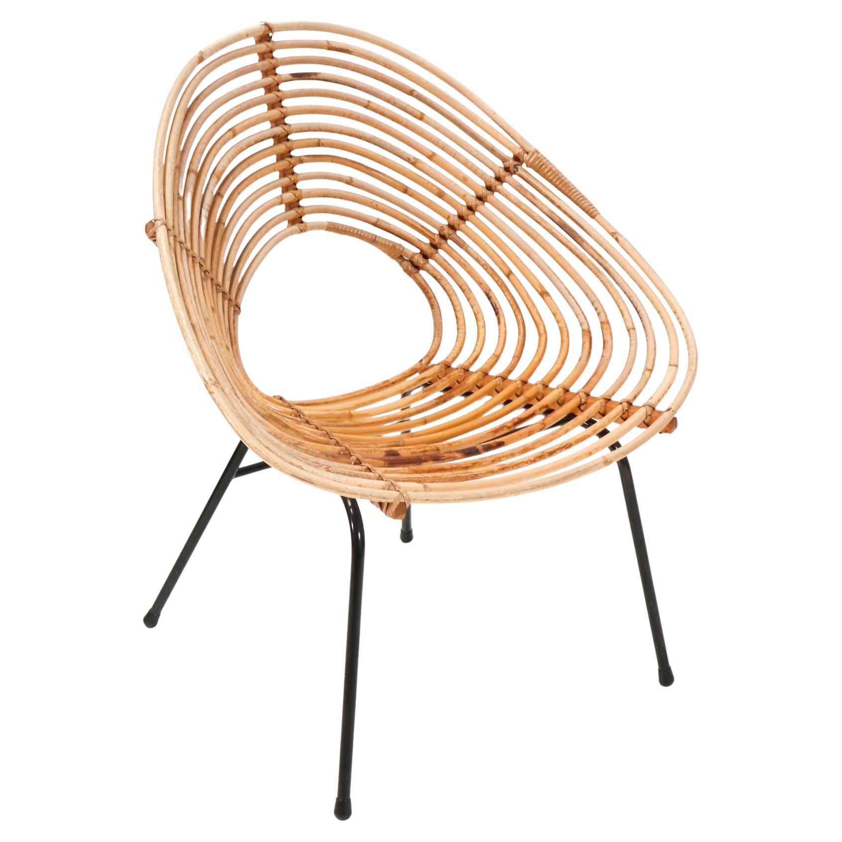Rattan Mid-Century Modern Lounge Chair by Dirk van Sliedregt for Rohe, 1950s For Sale