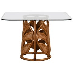 Vintage Rattan Mid-Century Modern Pedestal Dining Table, 1970s