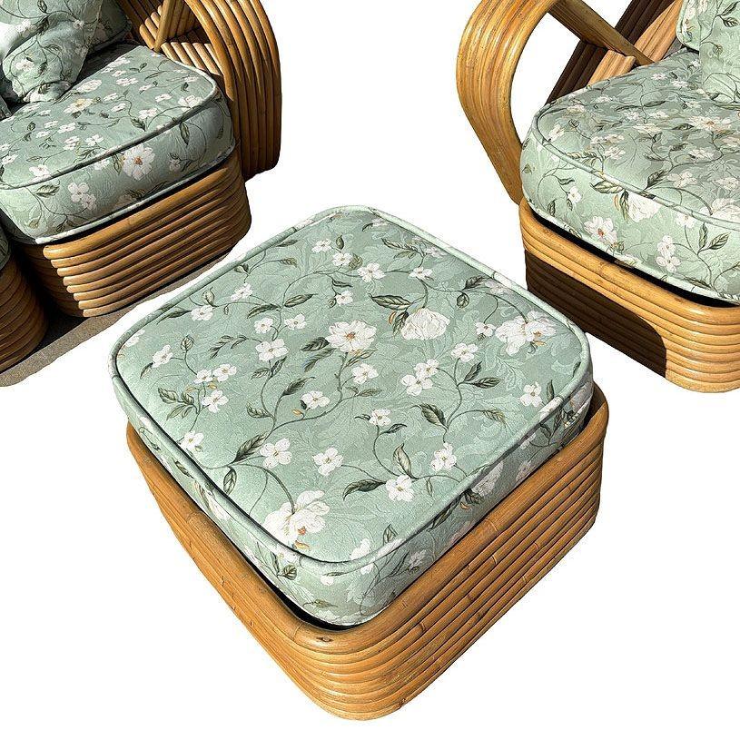 Rattan Mid-century Six-Strand Square Pretzel Sofa & Lounge Chair Livingroom Set For Sale 3