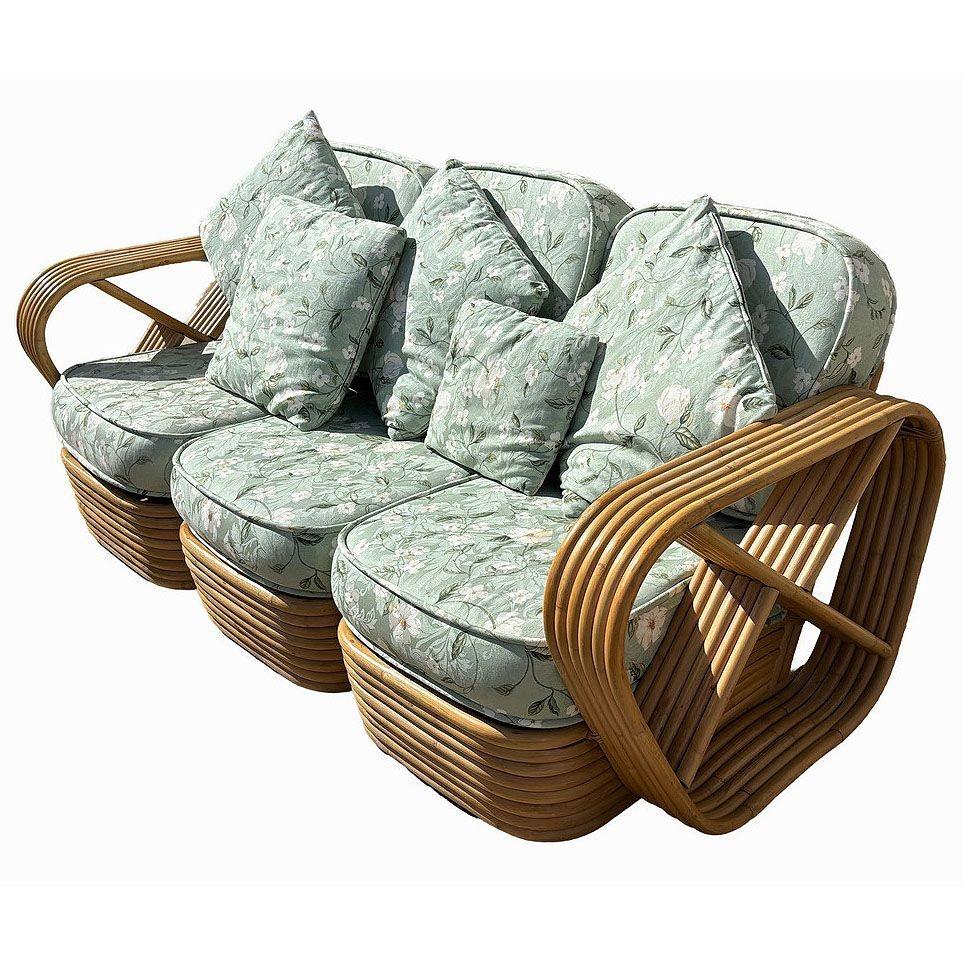 Rattan Mid-century Six-Strand Square Pretzel Sofa & Lounge Chair Livingroom Set For Sale 1